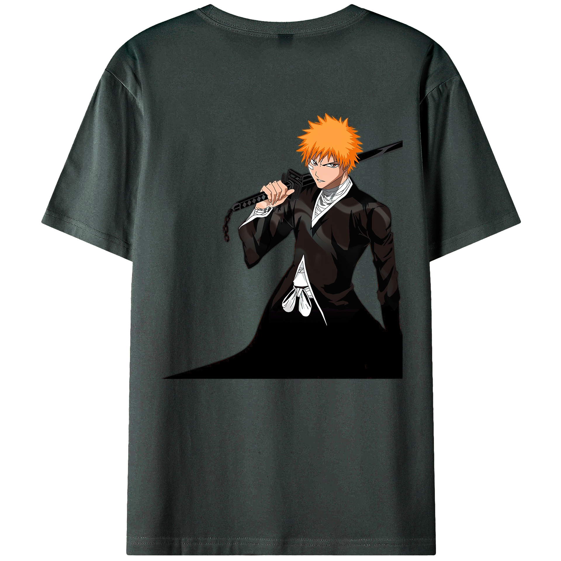 （画像用） ブリーチ 黒崎一護（くろさき いちご）BLEACH Kurosaki Ichigo 綿100％ メンズ半袖Tシャツ（バックプリント） 通気性